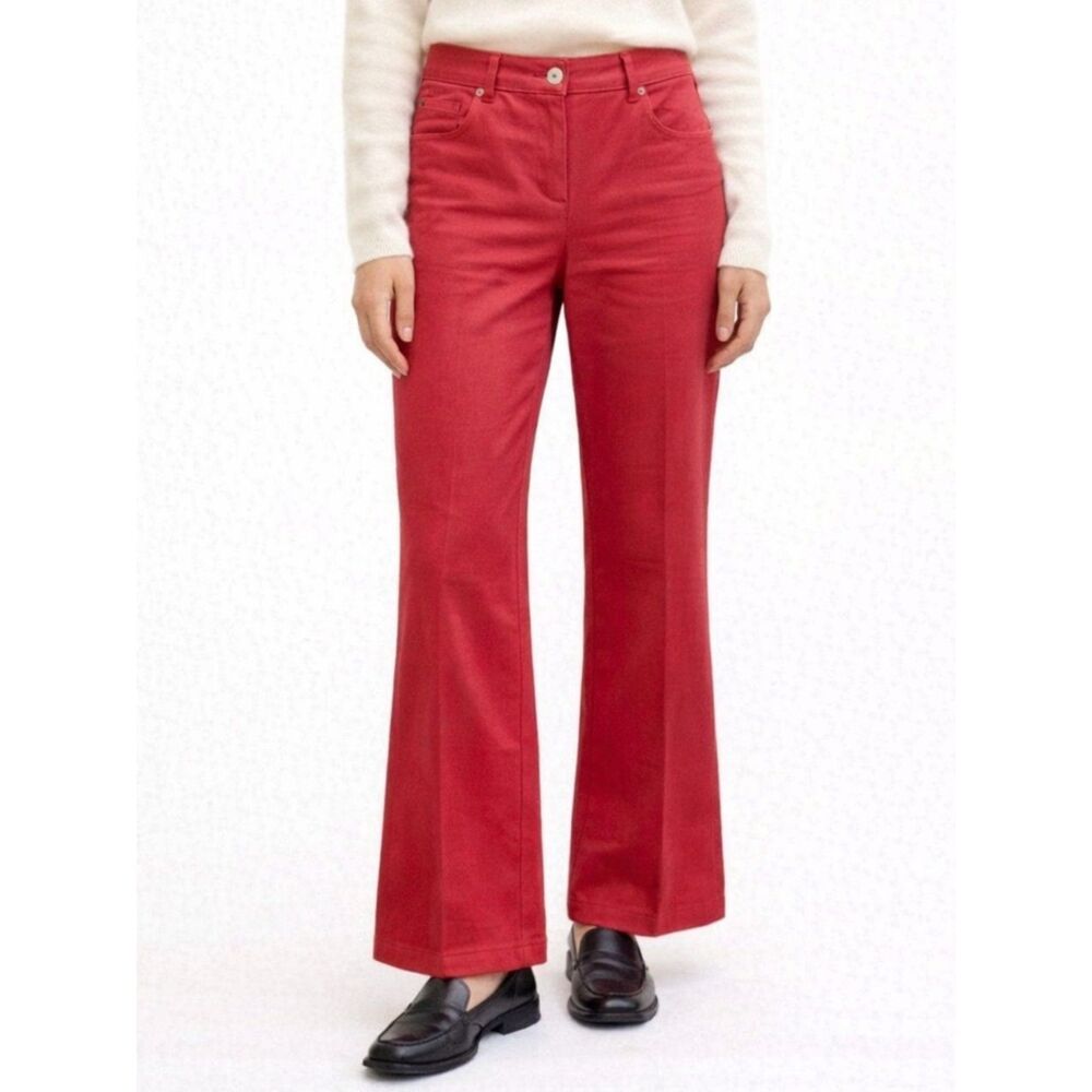 St. John Sport Red Stretch Cotton Twill High Rise Flare Pants Women’s Size 2